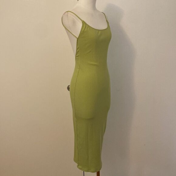 Reformation Chartreuse Green Ribbed Stretch Open Back Midi Dress Size Small NWT - Picture 5 of 13